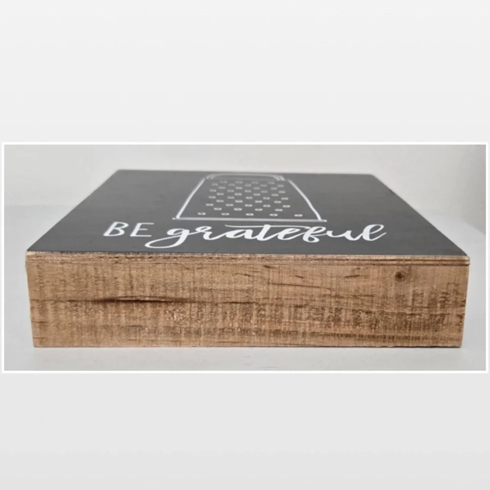 New By Kathy Box Sign Be Grateful Home Décor Black & White Cheese Grater 8X10